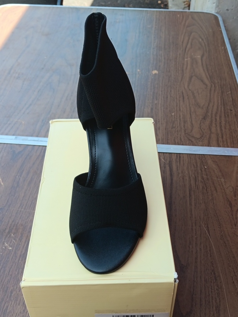 Black Open-Toe Knit Ankle-Heel for Women